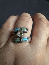 CR 925 Sterling Silver Navajo Style Turquoise Mop Inlay Ring -uk Size N