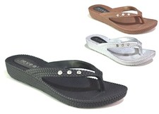 Ladies Black Slippers Toe Post Womens Summer Pool Beach Flat Outdoor UK Size 3-8