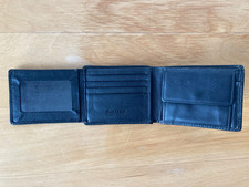 Black Leather Hotter Wallet 11 x8cm Tri-fold 7 card slots, notes/coins pouches