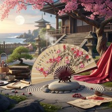 Dragon blossom fan silk - dragon,