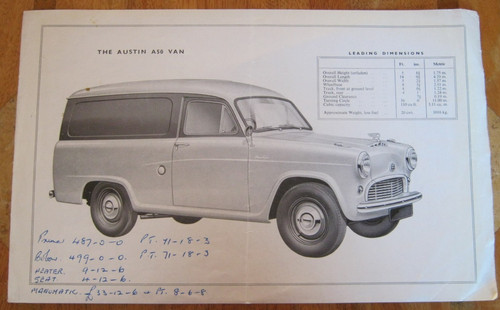 Austin a50 van sales - van, sheet.