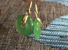 Vintage Style Jewellery Natural Jade Earrings 18K Gold Plated