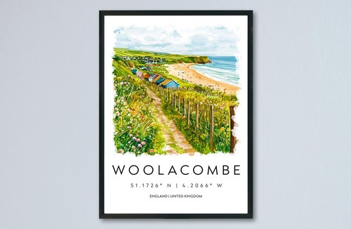 Woolacombe watercolor poster - woolacombe,