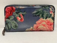 Cath Kidston Large Purse Wallet Blue Floral Oil Cloth Zip Around  