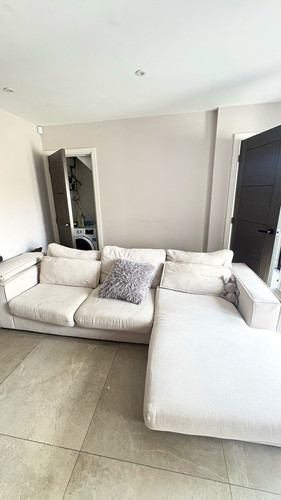 Beige solid corner - corner, sofa