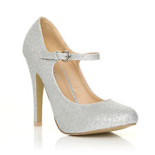 NEW WOMENS LADIES HIGH HEEL MARY JANE ANKLE STRAP COURT SHOES SIZE 3-8