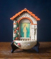 Vintage Wall Shrine Virgin Mary and Child – Hand Painted Religious Plaque Italia