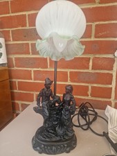Large  vintage Lamp With Lilly Shades Lady And Man Figure Very Good Condition