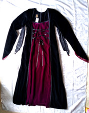 Dark Angel Medieval Gothic Pagan Black Burgundy Velvet Dress Long Size 16