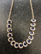 Vintage Banana Republic Blue & Clear Bling On Gold Tone Large Necklace VGC