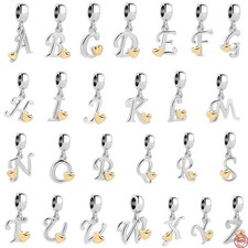 S925 Pendant Charm Bead Alphabet Birthday Names Letter A - Z Love Heart AFG