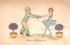 VINTAGE ART DECO postcard:  PIERROT & BALLET DANCER by CE SHAND