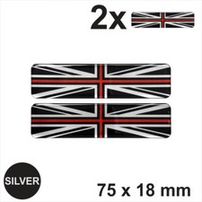 2x Black Silver Red Union Jack Flag Domed Gel Finish Stickers Decals 3d UK GB