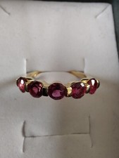 9ct Gold 5 Stone Gemstone Ring Rubellite Size L