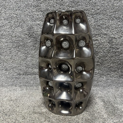 Chrome metal sculpture vase - sculpture,