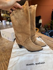 Immaculate ISABEL MARANT "Leesta" Velvet Tan Suede Leather Mid Heel BOOTS 37 4 