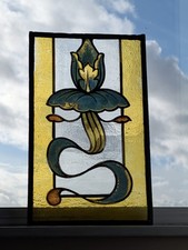 Striking  Victorian  Compact  Hand Painted Stained Glass Window Panel