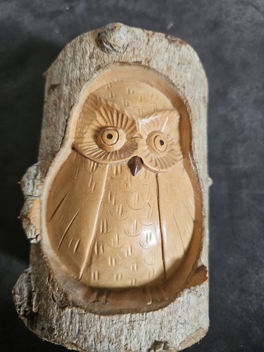 Wooden owl carving hand carved - owl,