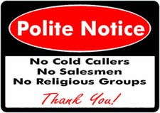 2 x No Cold Callers Salesmen or groups Security Self Adhesive Door Sticker Signs
