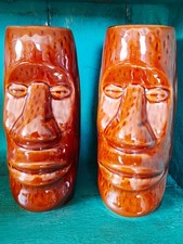 Pair of Moai Tiki Mugs – Vintage New Old Stock Ceramic Barware