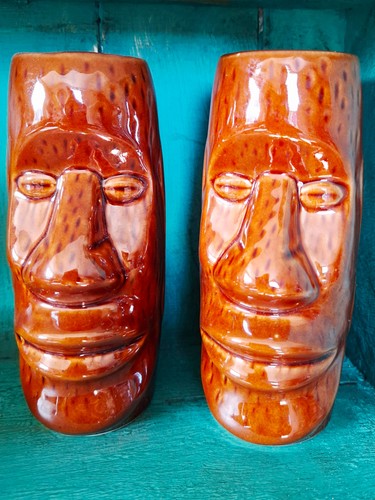 Pair moai tiki mugs - of,