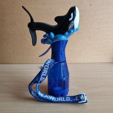 Sea World Theme Park Misting Fan Shamu Whale Orca Souvenir Blue Bottle W/Lanyard