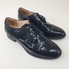 Clarks Netley Rose Brogue Shoes Womens Size 5.5 D Black Patent Leather Lace Up
