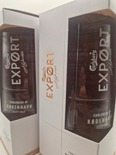 Two Official Carlsberg Export Pint Glasses With Presentation Boxes - Brand New