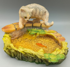 Aynsley Mastercraft Grey Tabby Cat On Fish Pond Handpainted Vintage 1984 VGC