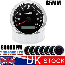 85mm Marine LCD Tachometer Gauge Rev Counter 0-8000 RPM 7Colors LED for Car Boat