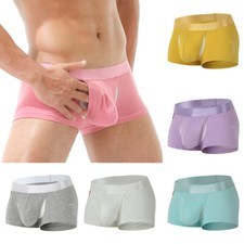 Men U Bulge Pouch Panties Shorts Open Front Boxer Briefs Cotton Underpants HOT