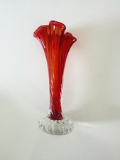 Vintage Murano Red Twisted Swirl Glass 4 Petal VASE Bud Vase Mid Century Modern