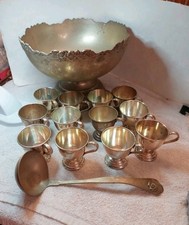 Stunning Vintage Silver Plated Punch Bowl Set Includes 12 Cups And Serving Ladle