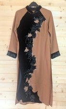 Rust Brown & Black Velvet Beaded Embroidered Long Sleeve Kurti Tunic Dress