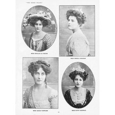 Actresses in The Merry Widow at Daly's Theatre Antique Print 1907