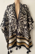MONSOON Cape Cardigan Wrap Grey Beige Open Cotton Blend Women Size S/M