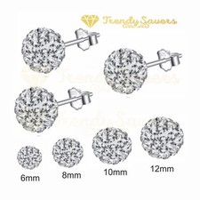Women's 925 Sterling Silver Shiny Clear Crystal Ball Ear Stud Earring 6mm-12mm 