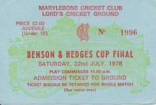CRICKET TICKET - Benson &