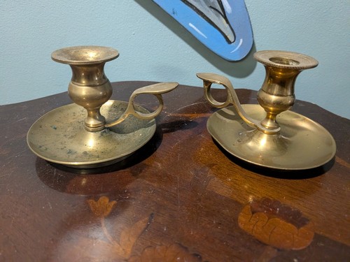 Pair brass chamber stick - brass,