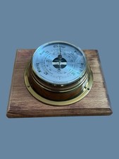 Vintage Quality Nautical Ships Barometer Brass Bulk Head And Wooden Plinth
