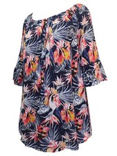 Ulla Popken Bardot Top NAVY HIBISCUS Print UK Plus Sizes 20/22 24/26 & 32/34
