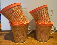 Vintage mcm raffia ware mugs - vintage,