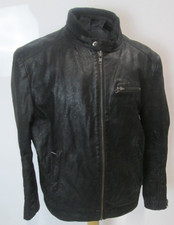 Wallace Sacks Men's Full-Zip Casual Black Leather Bomber Jacket Size Large