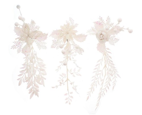 White glittered clip floral - clip-on,
