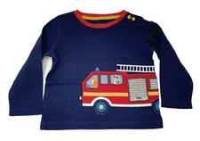 Ex Boden Boys Top Unisex Fire Engine Applique  Long Sleeved Top Navy 0-4yr NEW
