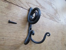 Rustic coat hook blacksmith hand forged  iron vintage old retro peg hanger