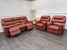 LA Z BOY Staten Power Recliner 3 Seater Sofa & 2x Static Chair Set Brown Leather