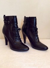 JANE SHILTON BLACK LACE UP LEATHER ANKLE BOOTS SIZE 3.5/36
