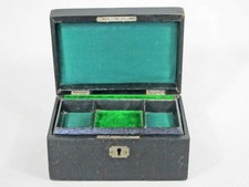 ANTIQUE BLACK LEATHER JEWELLERY CASE  jewelry box