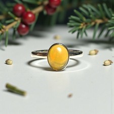 New Heliodor Cabochon Silver Solitaire Ring Size P 1/2